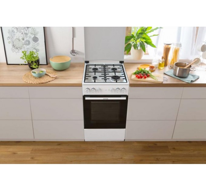 Плита Gorenje комби, 68л, 50x60см, эмалированные реш, с крышкой, белый