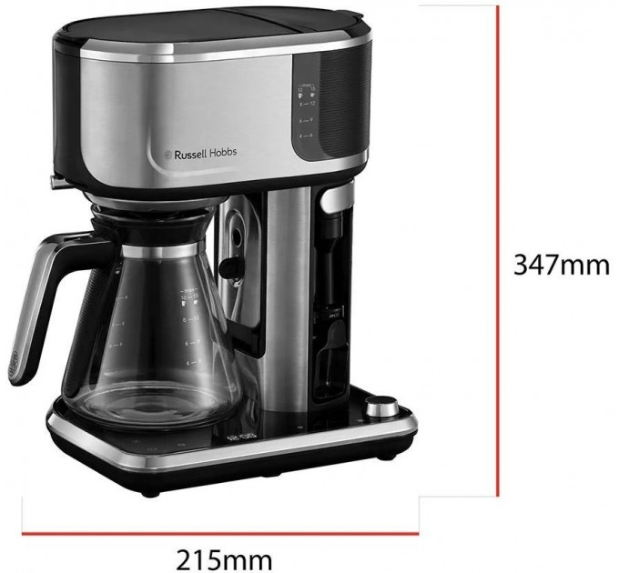 Кавоварка Russell Hobbs крапельна Attentiv Coffee Bar 1.5л, мелена, LED-дисплей, чорно-метал
