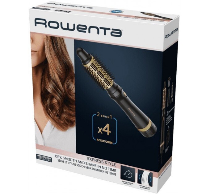 Фен-щетка Rowenta Express Style, 800Вт, режимов-3, иониз-я, хол. обдув, керамика, турмалин, черно-золотой