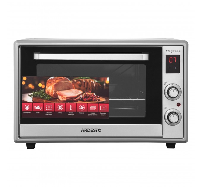 Піч електрична ARDESTO Elegance, 60л, 2000Вт, електр., конвекція, подвійне скло, рожен, сірий
