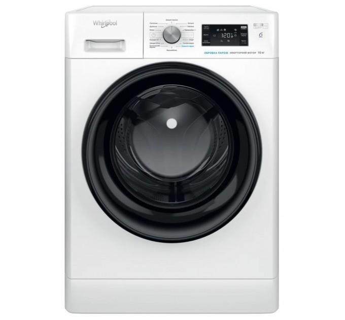 Стиральная машина Whirlpool фронтальная, 10кг, 1400, A+++, 60см, дисплей, пар, инвертор, люк черный, белый