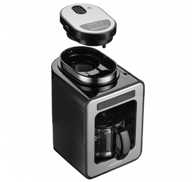 Кавоварка ARDESTO Steel Collection крапельна 0.5л, зерно + мелена, дисплей, сріблясто-чорний