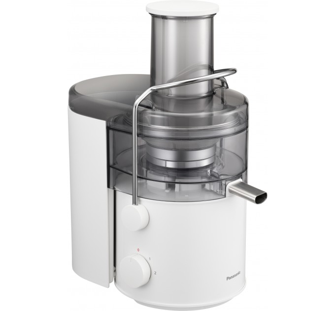 Соковыжималка Panasonic центробежная 1000Вт, чаша-1.5л, жмых-2л, желоб на целое яблоко, пластик/металл, белый