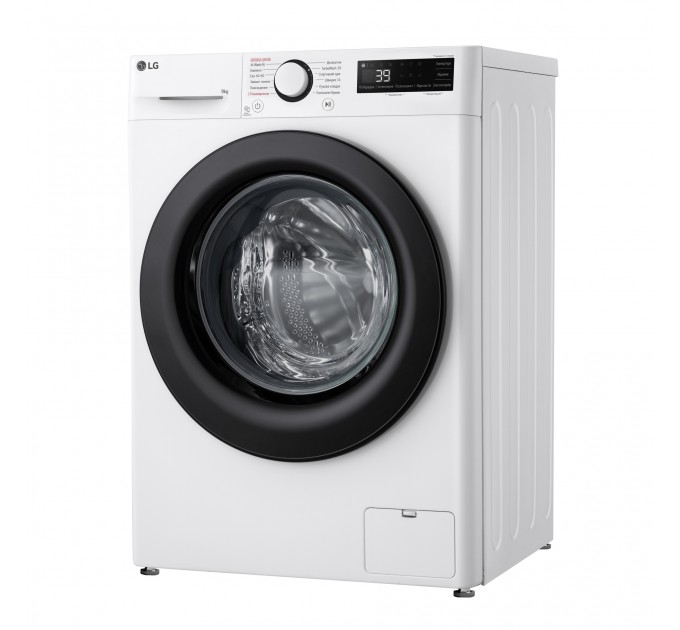 Стиральная машина LG фронтальная, 9кг, 1200, A, 48см, дисплей, пар, инвертор, белый