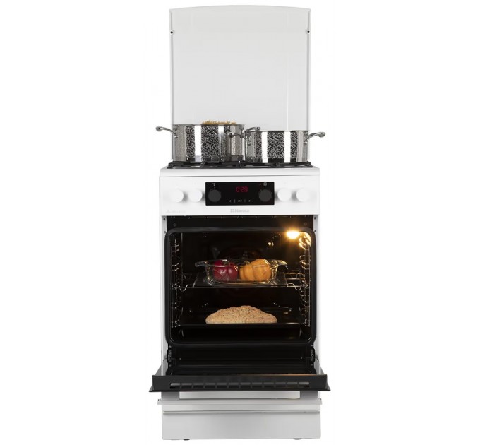 Плита Hansa комбінована, 65л, 50x60см, дисплей, конвекція, чавун, білий