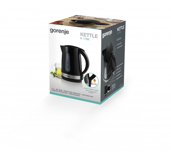 Электрочайник Gorenje, 1,7л, пластик, черный