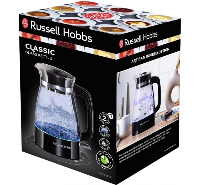 Электрочайник Russell Hobbs Hourglass 1.7л, стекло, подсветка, черно-серебристый
