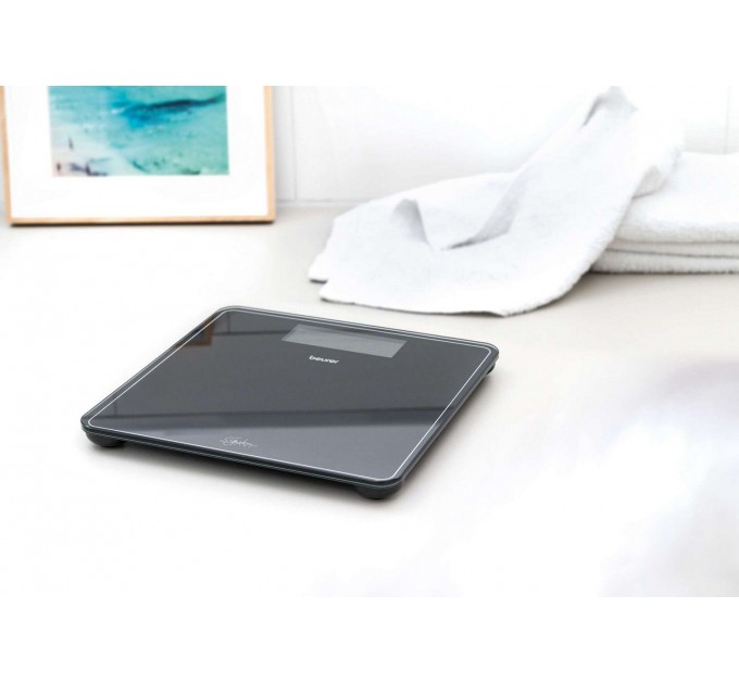 Ваги Beurer підлогові, 200кг, великий дисплей, AAAx3 в комплекті, загартоване скло, чорний