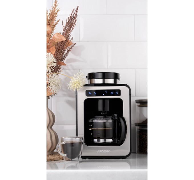 Кавоварка ARDESTO Steel Collection крапельна 0.5л, зерно + мелена, дисплей, сріблясто-чорний