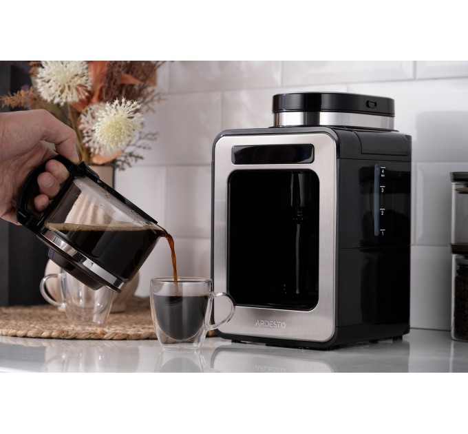 Кавоварка ARDESTO Steel Collection крапельна 0.5л, зерно + мелена, дисплей, сріблясто-чорний
