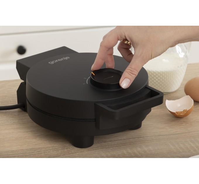 Міні-гриль Gorenje 1000Вт, алюміній, пластина д/вафель, корпус-метал, чорний