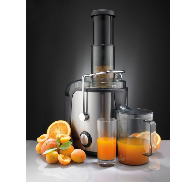 Соковыжималка Gorenje центробежная 800Вт, чаша-1.1л, жмых-1.5л, желоб на целое яблоко, пластик/металл, черный