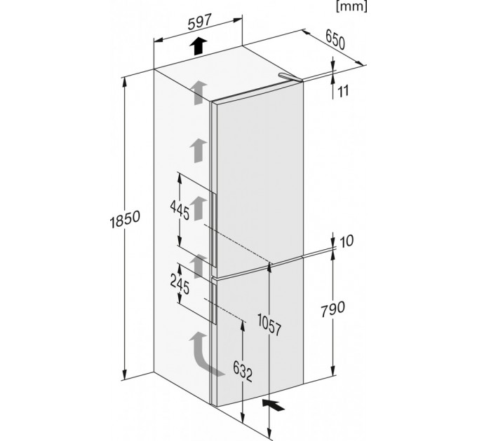 Холодильник Miele з нижн. мороз., 186x60x65, xолод.відд.-214л, мороз.відд.-94л, 2дв., А++, NF, Daily Fresh, нерж