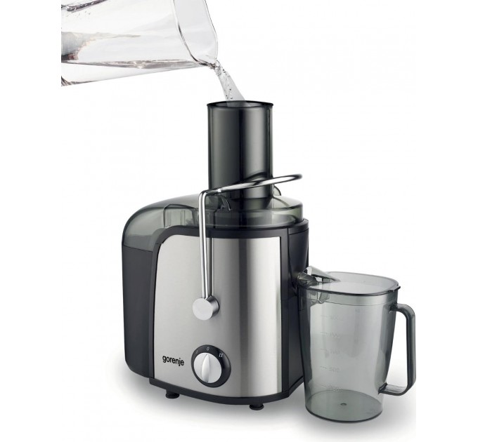 Соковыжималка Gorenje центробежная 800Вт, чаша-1.1л, жмых-1.5л, желоб на целое яблоко, пластик/металл, черный