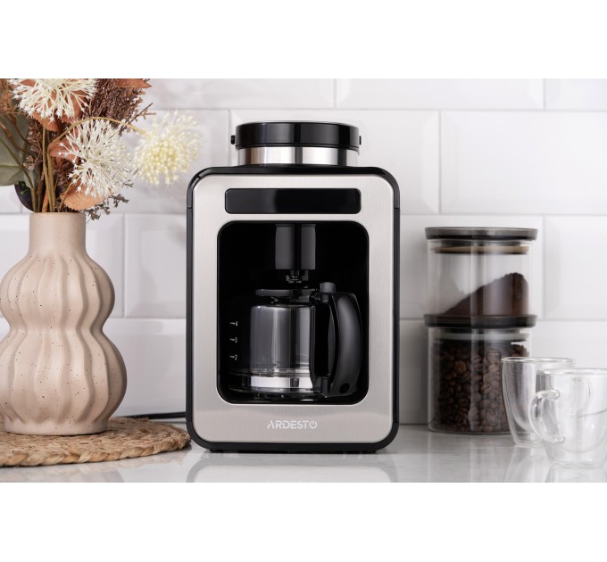 Кавоварка ARDESTO Steel Collection крапельна 0.5л, зерно + мелена, дисплей, сріблясто-чорний