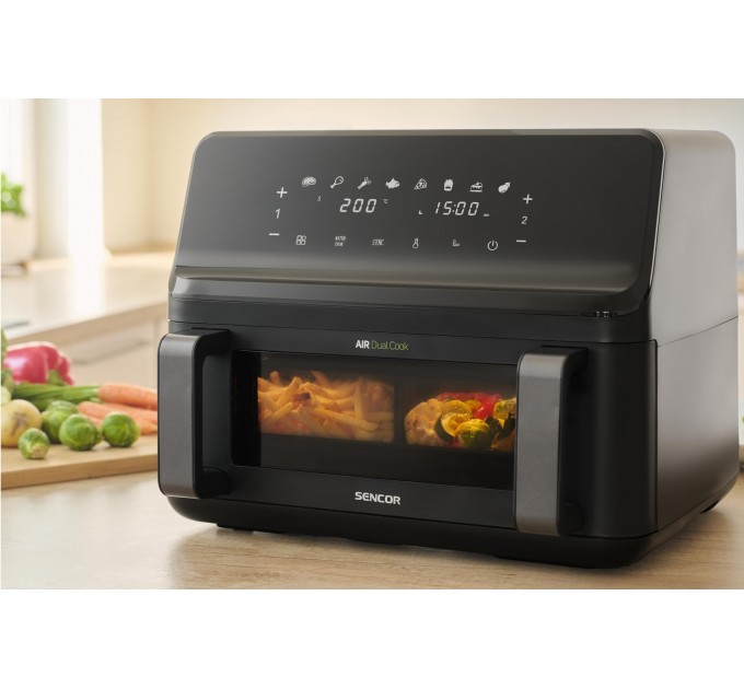 Мультипіч Sencor Dual Vita Fryer, 2700Вт, чаша-4.5+4.5л, сенсорне керув., 2 чаши, гриль, пластик, чорний