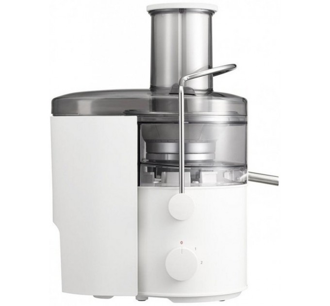 Соковыжималка Panasonic центробежная 1000Вт, чаша-1.5л, жмых-2л, желоб на целое яблоко, пластик/металл, белый