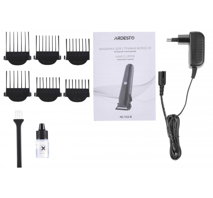 Машинка для стрижки ARDESTO HC-Y32-B, мережа+акум., насадок-6, сталь+кераміка, чорний