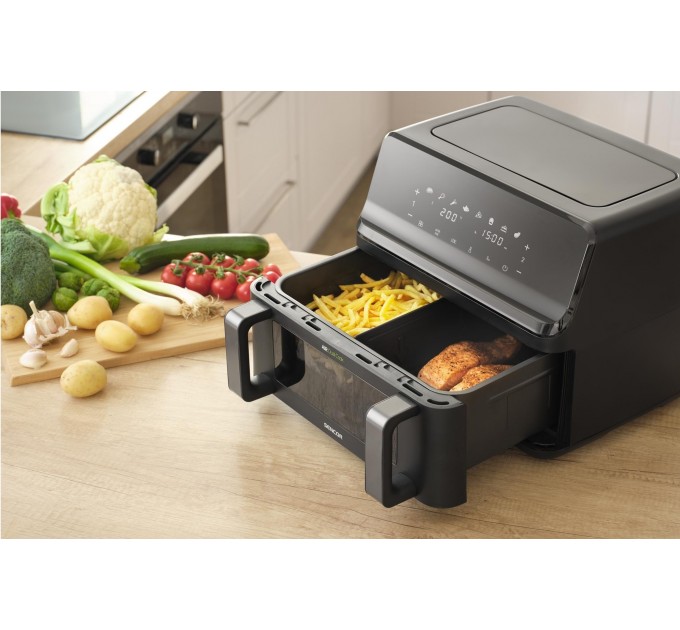 Мультипіч Sencor Dual Vita Fryer, 2700Вт, чаша-4.5+4.5л, сенсорне керув., 2 чаши, гриль, пластик, чорний