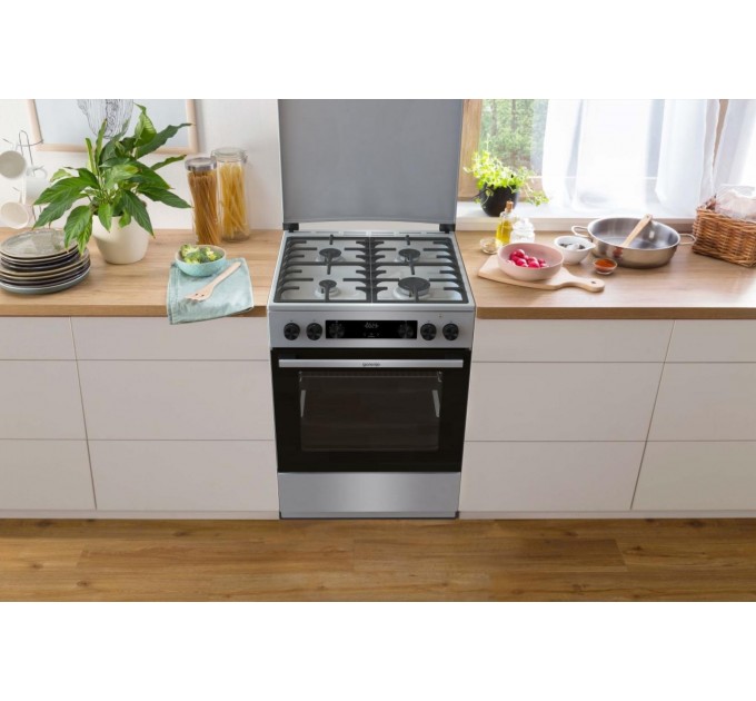 Плита Gorenje комбінована, 71л, 60x60см, дисплей, чавун,з кришкою, програматор IconLed,нерж