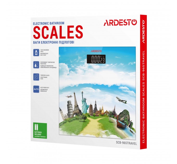 Весы ARDESTO напольные Travel, 150кг, AAAx2 в компл, стекло, многоцветные