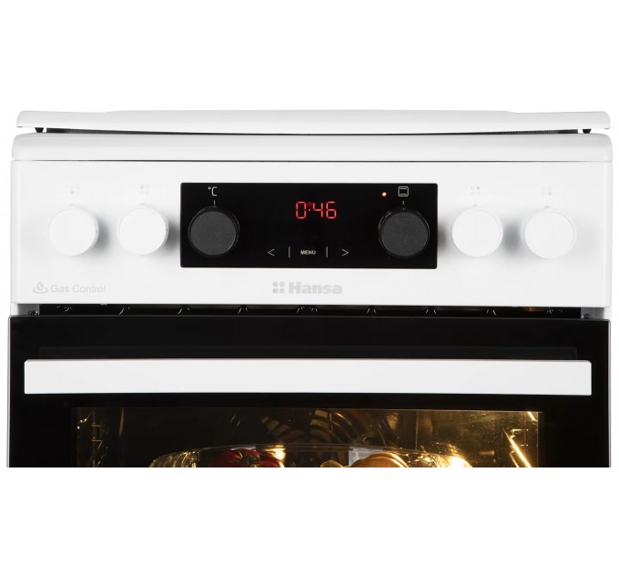 Плита Hansa комбінована, 65л, 50x60см, дисплей, конвекція, чавун, білий