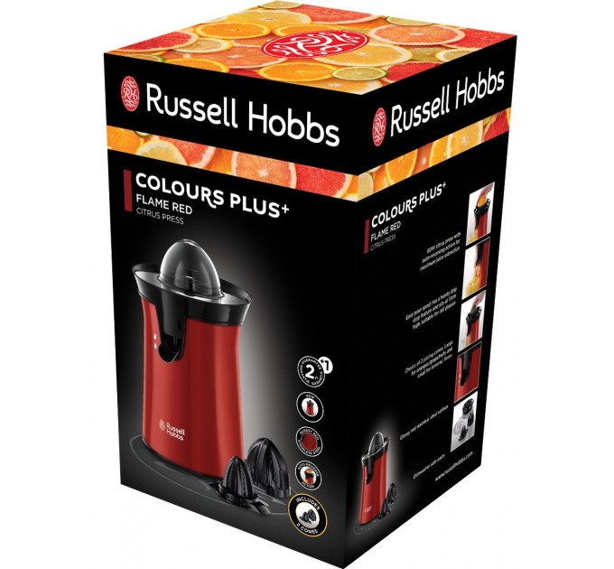 Соковыжималка Russell Hobbs Colours Plus цитрус-пресс 600Вт, 2 насадки в комплекте, пластик, крассный