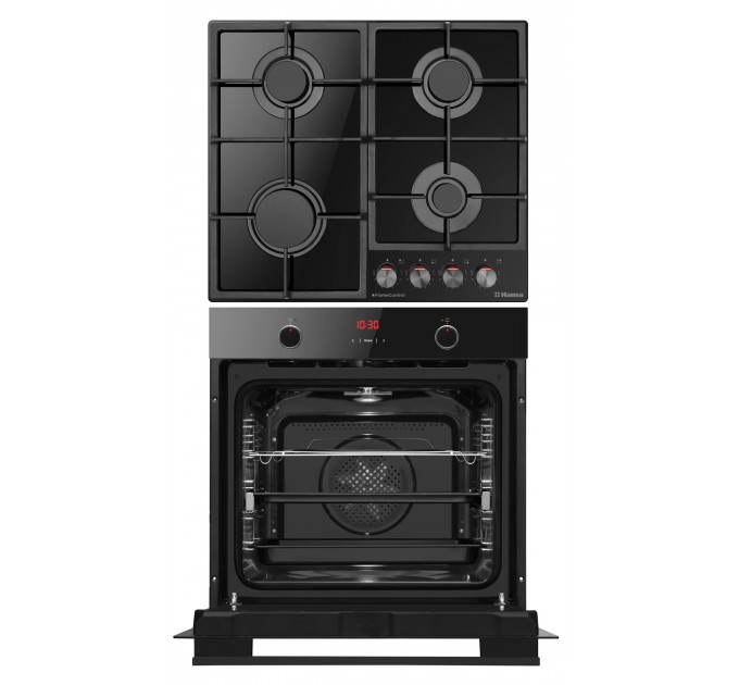 Комплект Hansa (духовка электрическая + поверхность газ на стекле), черный