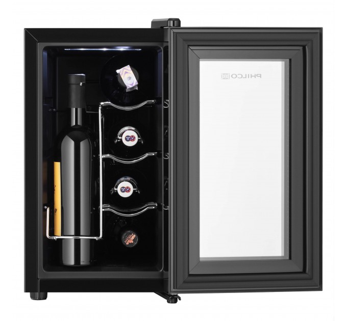 Холодильник Philco для вина, 45х25х50, холод.відд.-21л, зон - 1, бут-8, диспл, підсвітка, чорний