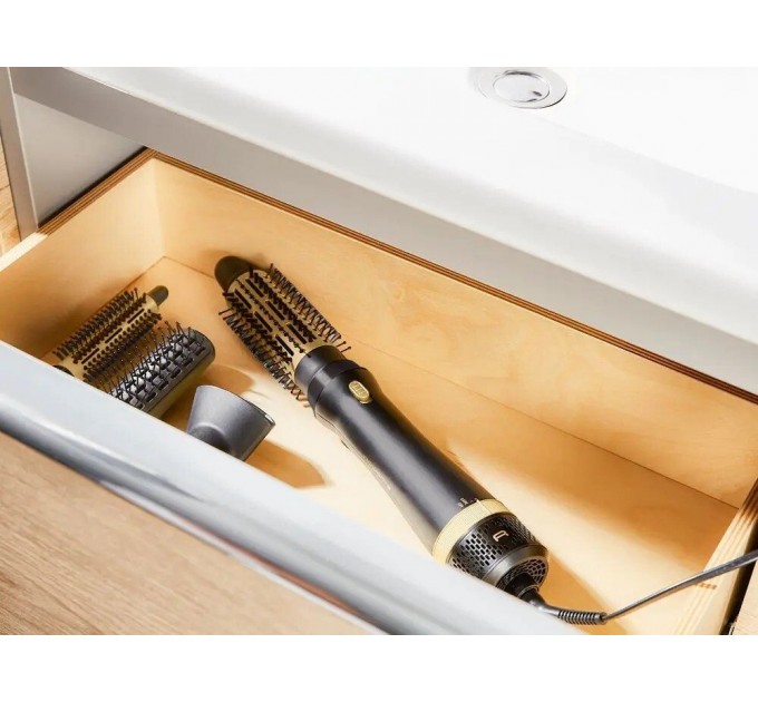 Фен-щетка Rowenta Express Style, 800Вт, режимов-3, иониз-я, хол. обдув, керамика, турмалин, черно-золотой