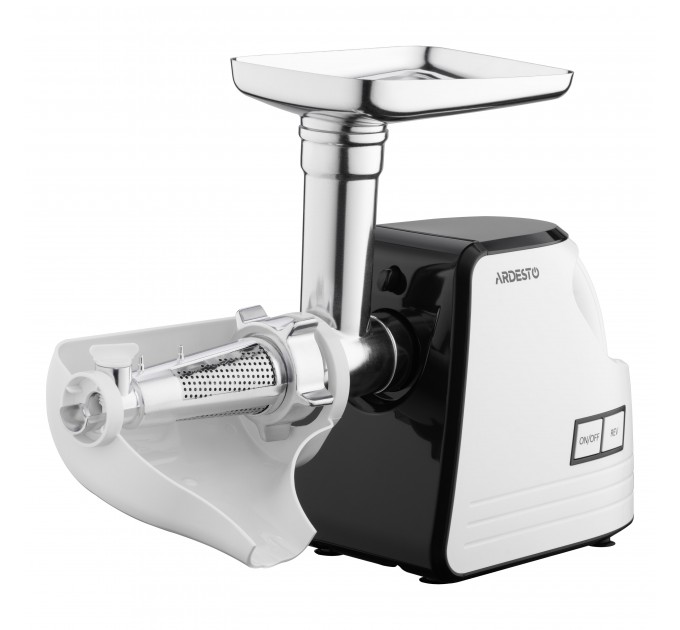 М'ясорубка ARDESTO, 2300Вт, продук.-2.2кг/хв, 4 решітки + для ковб., кеббе, насадка для томатів, пластик, біло-чорний