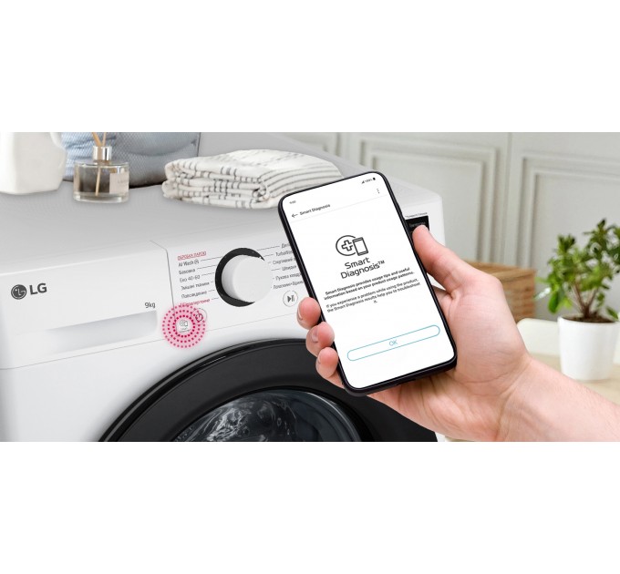 Стиральная машина LG фронтальная, 9кг, 1200, A, 48см, дисплей, пар, инвертор, белый