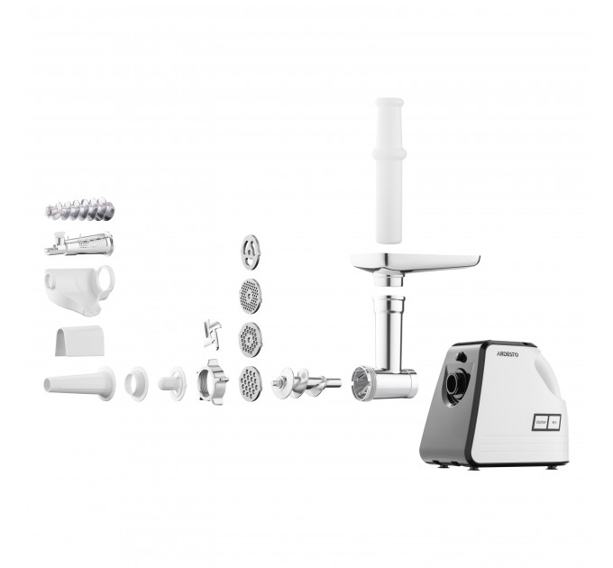 М'ясорубка ARDESTO, 2300Вт, продук.-2.2кг/хв, 4 решітки + для ковб., кеббе, насадка для томатів, пластик, біло-чорний