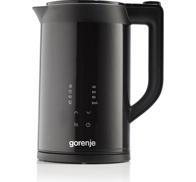 Электрочайник Gorenje 1.7л, двойные стенки, LED дисплей, Strix контроль, черный