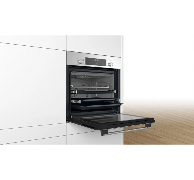 Духовой шкаф Bosch электрический, 66л, A, дисплей, конвекция, телескопические направляющие, нержавеющая сталь