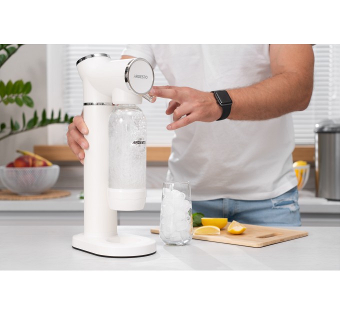 Сифон для газирования воды ARDESTO, подключение баллона-резьба, бутылка 1л, рычаг, белый