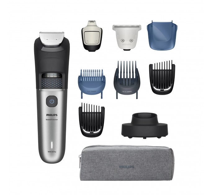 Тример Philips Series 7000, для бороди і вусів, акум., сталь, чорно-сріблястий
