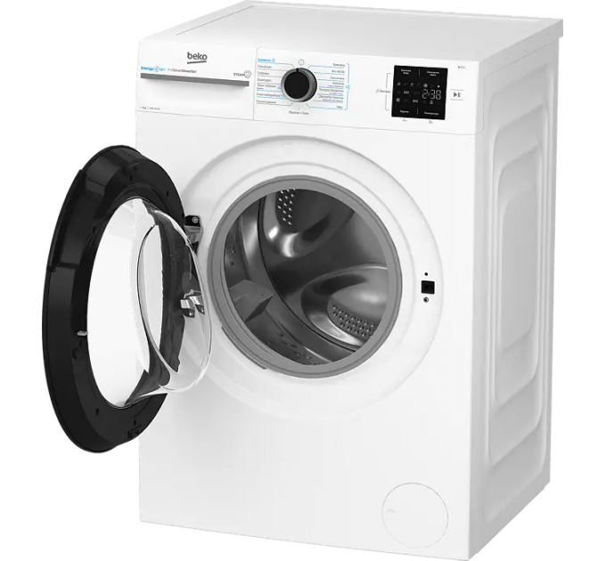 Пральна машина Beko фронтальна, 8кг, 1000, A, 55см, дисплей, інвертор, пара, білий