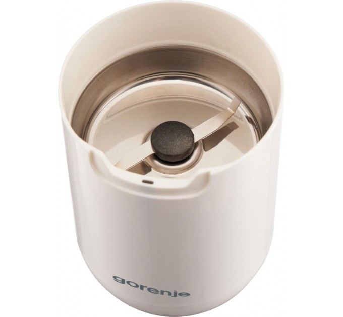 Кавомолка Gorenje роторна 150Вт, об'єм зерен-45г, 3 ступеня помолу, пластик/метал, білий