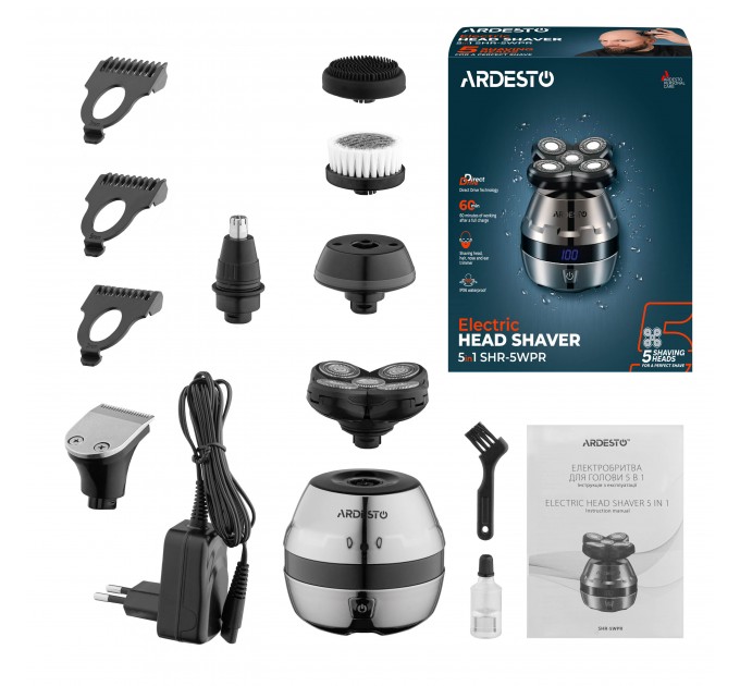 Бритва электр. для головы и тела ARDESTO SHR-5WPR, роторная, бритв.головок-5, Li-Ion, сух.+влажн., бронзовый