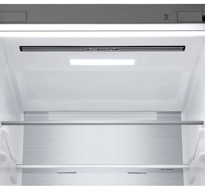 Холодильник LG з нижн. мороз., 203x60х68, холод.відд.-277л, мороз.відд.-110л, 2дв., E, NF, інв., диспл зовн., Fresh Сonverter, Metal Fresh, сріблястий