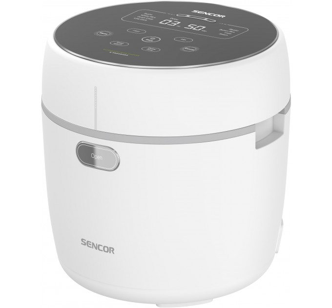 Рисоварка Sencor 350Вт, чаша-0.6л, сенсорне керування, 8 програм, нерж. сталь, пластик, білий
