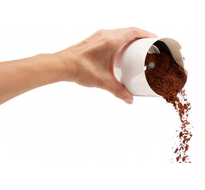 Кавомолка Gorenje роторна 150Вт, об'єм зерен-45г, 3 ступеня помолу, пластик/метал, білий