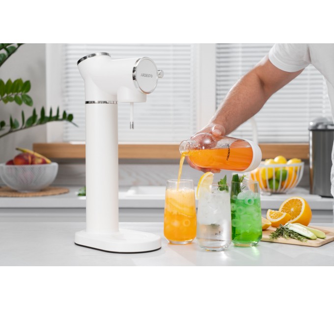 Сифон для газирования воды ARDESTO, подключение баллона-резьба, бутылка 1л, рычаг, белый