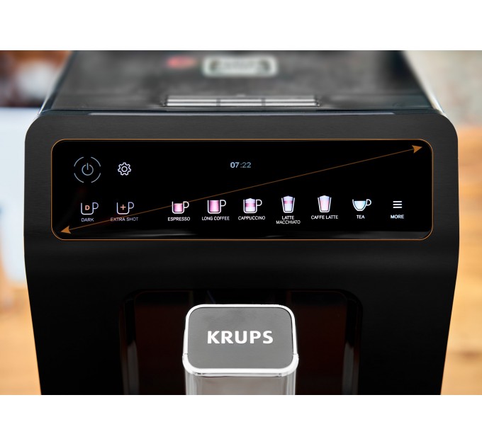 Кавомашина Krups Evidence Plus Titanium 2.3л, зерно, автомат.капучинатор, ОLED диспл, аторец. - 19, чорний