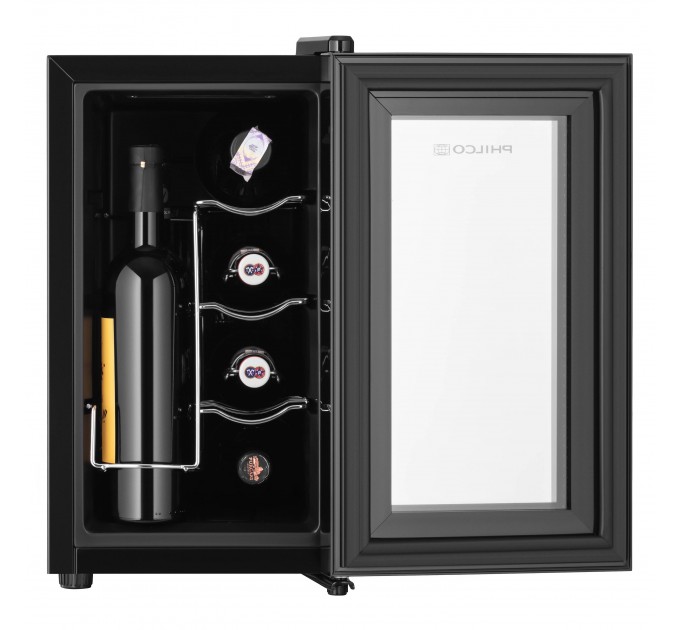 Холодильник Philco для вина, 45х25х50, холод.відд.-21л, зон - 1, бут-8, диспл, підсвітка, чорний