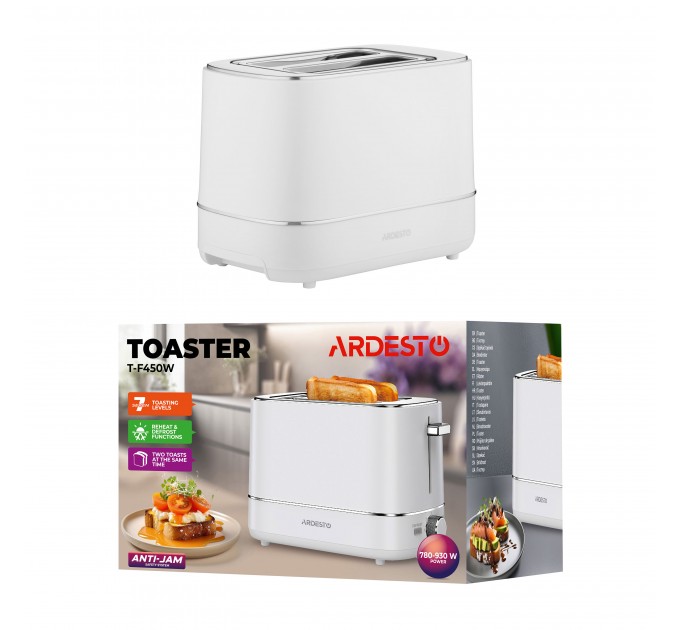 Тостер ARDESTO Timeless Elegance, 800Вт, пластик, 2 слоти, білий