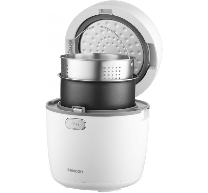 Рисоварка Sencor 350Вт, чаша-0.6л, сенсорне керування, 8 програм, нерж. сталь, пластик, білий
