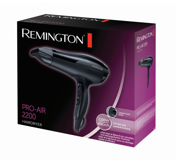 Фен Remington Pro-Air, 2200, 2200Вт, режимов-3, иониз-я, хол. обдув, черный