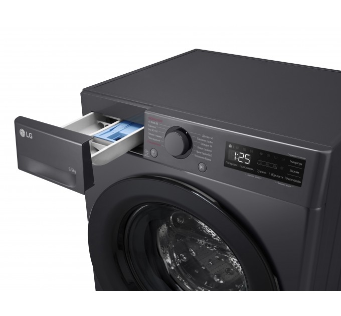 Стирально-сушильная машина LG фронтальная, 9(5)кг, 1200, A, 48см, дисплей, пар, инвертор, черный